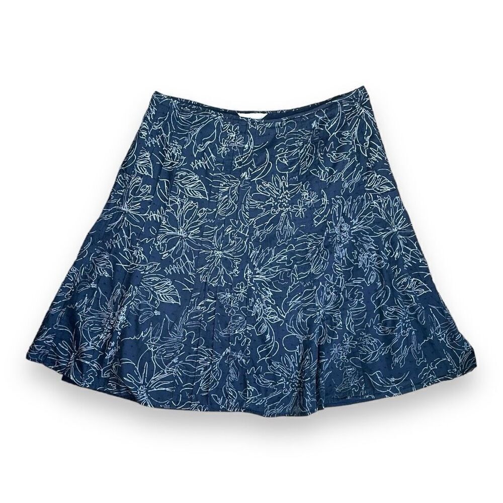 Christopher & Banks Floral Paradise Navy Peplum Skirt - Swiss Dot Textured
